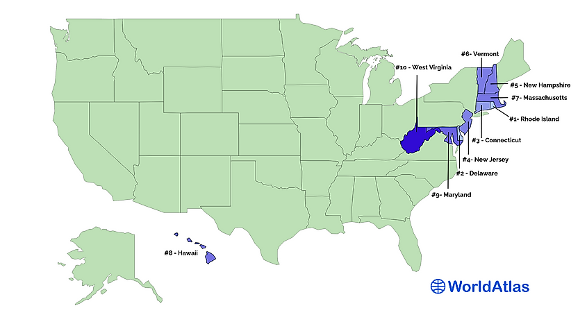 Map of smallest US states