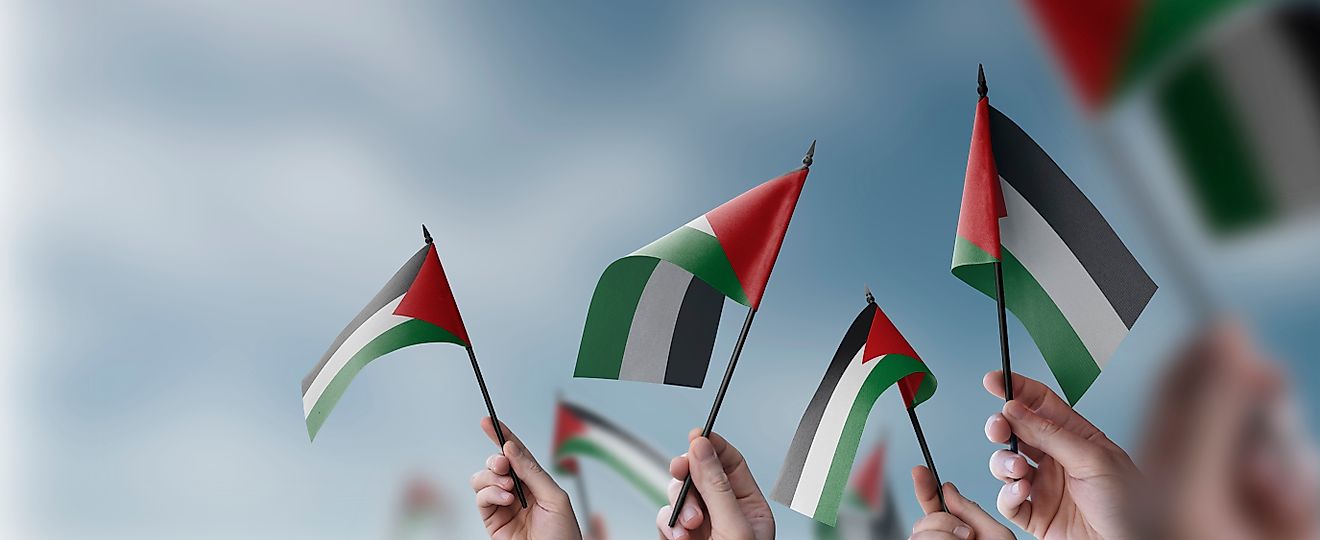 A group of people waving Palestinian flags