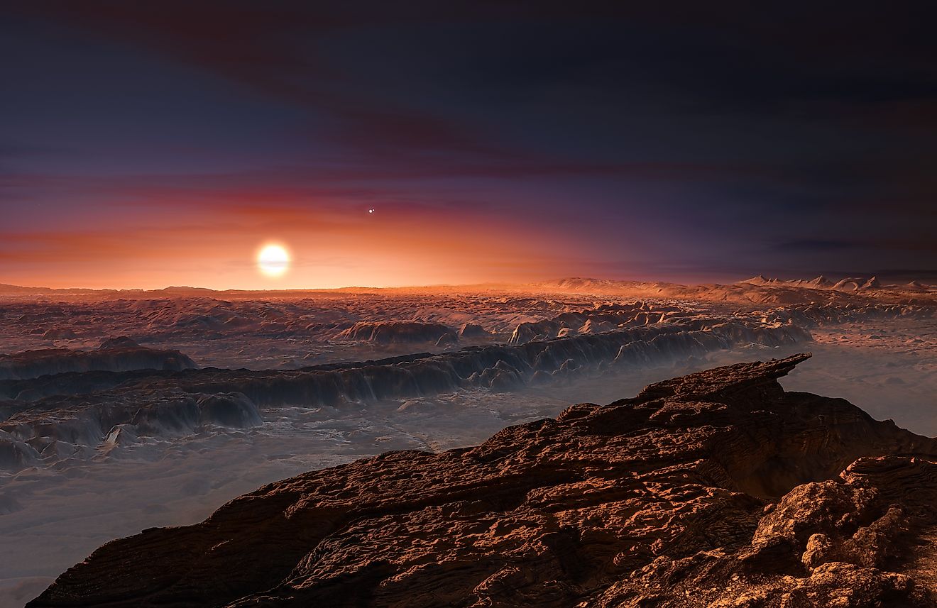 Surface of the exoplanet Proxima b depicted in an artist's impression. Image Credit ESO/M. Kornmesser via Wikimedia.