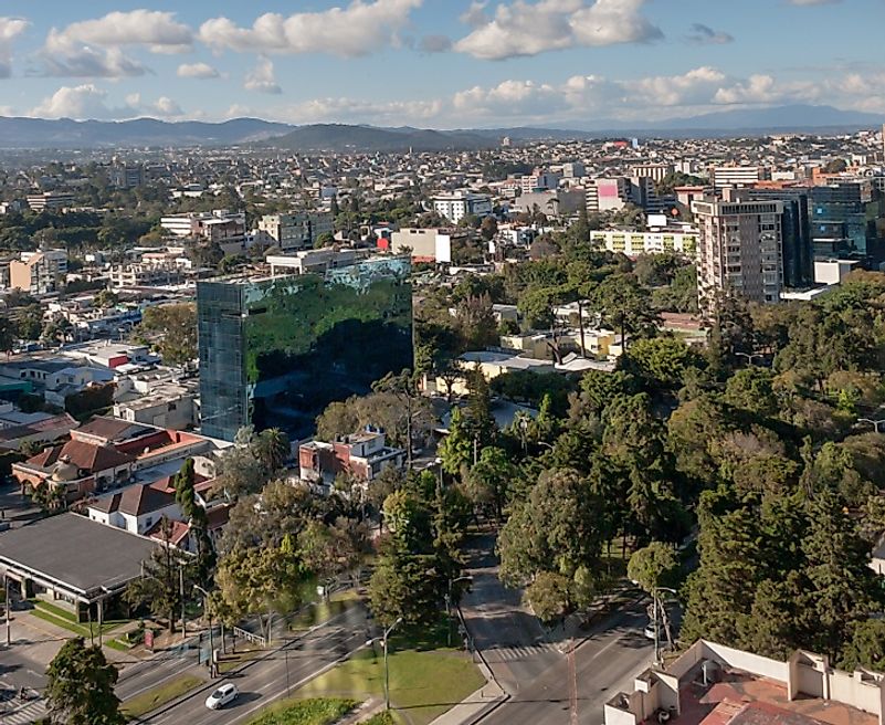 Skyline of Ciudad de Guatemala, the most populous city in the country, on a sunny day.