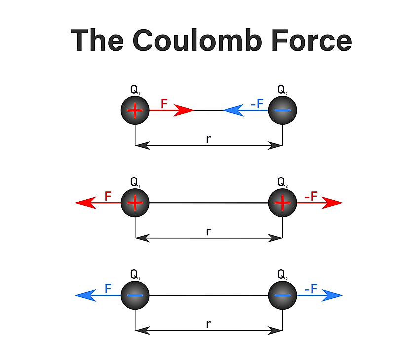 The Coulomb force between different configurations of charged particles