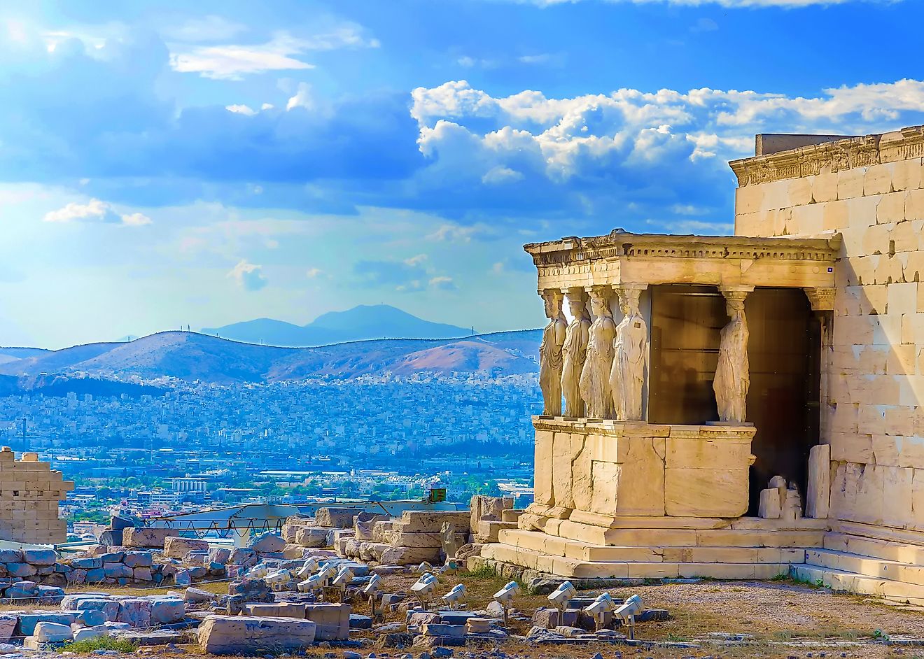 Erechtheion temple in Acropolis rock in Athens Greece