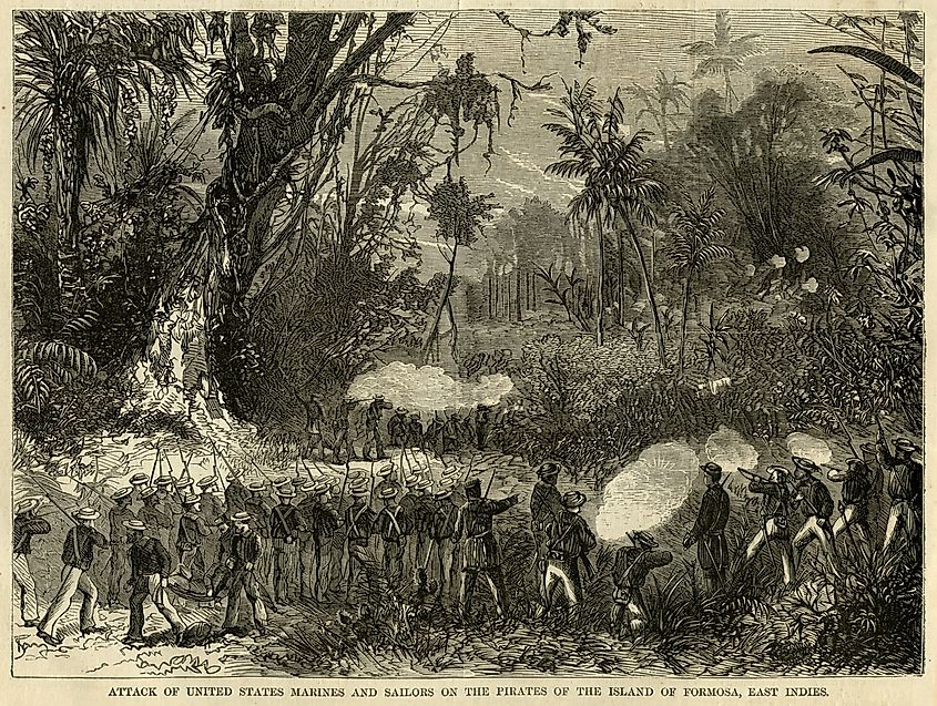 Attack of United States Marines and Sailors on the pirates of the island of Formosa, East Indies