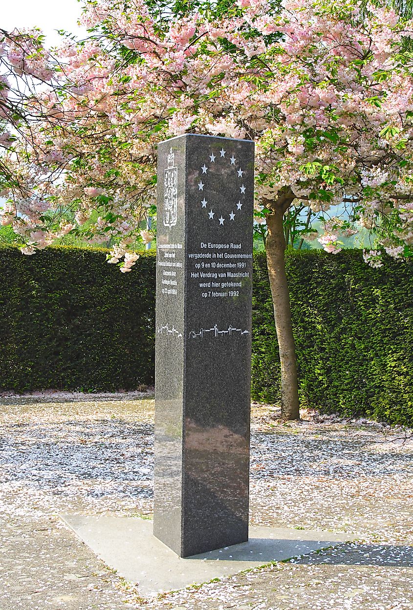 Monument to the Maastricht Treaty, signed on February 7, 1992, in Maastricht, Netherlands