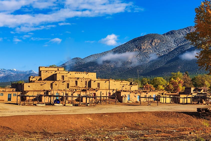 Ancient dwellings of UNESCO World Heritage Site named Taos Pueblo in New Mexico.