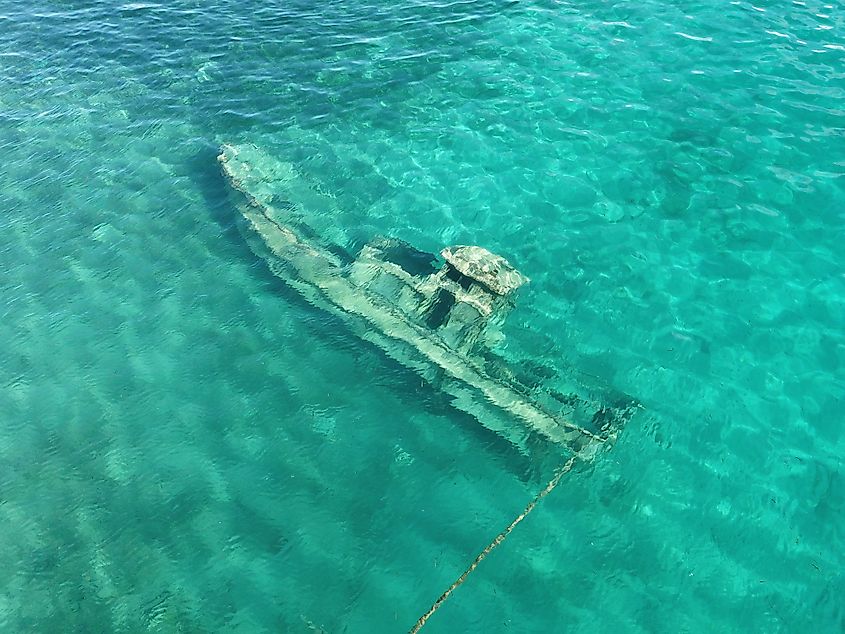 View of a wrecked ship in the Truk Atoll.