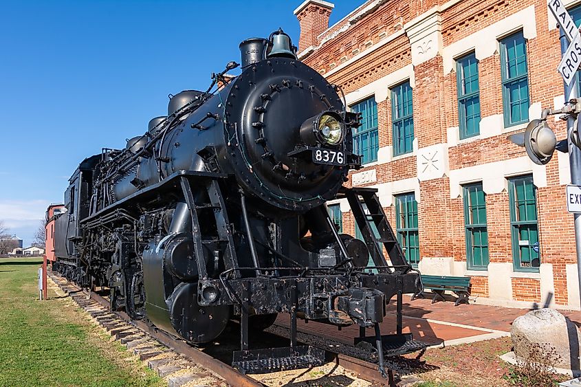 Old steam train locomotive located in Amboy, Illinois.