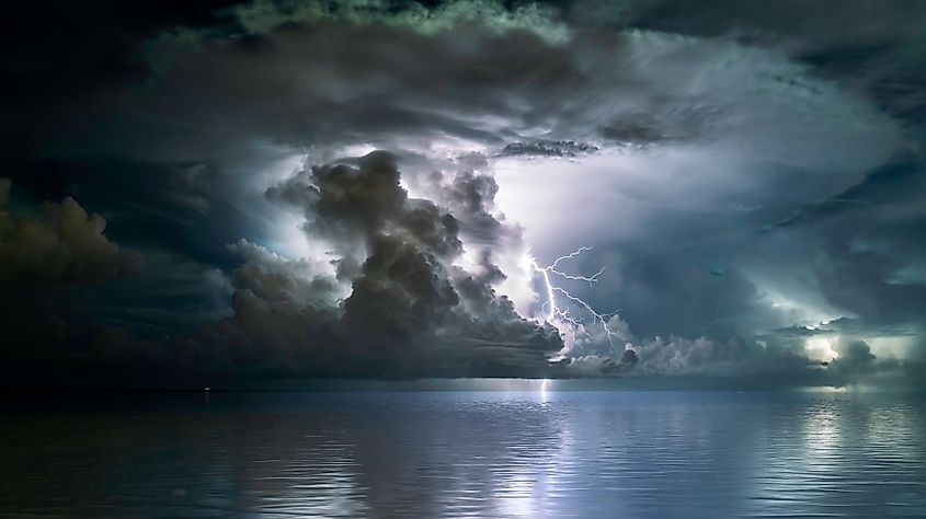 A large storm in the ocean.