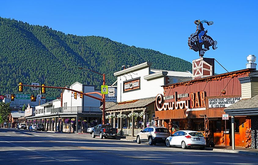 Businesses along a street in Jackson, Wyoming.