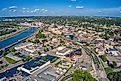 Aerial view of the downtown business district in Mankato, Minnesota