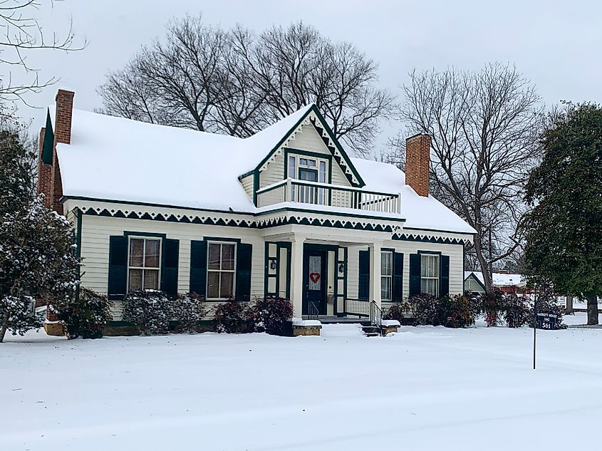 Oldest house in Batesville, Arkansas, built in 1842 - the Garrot House in the snow.