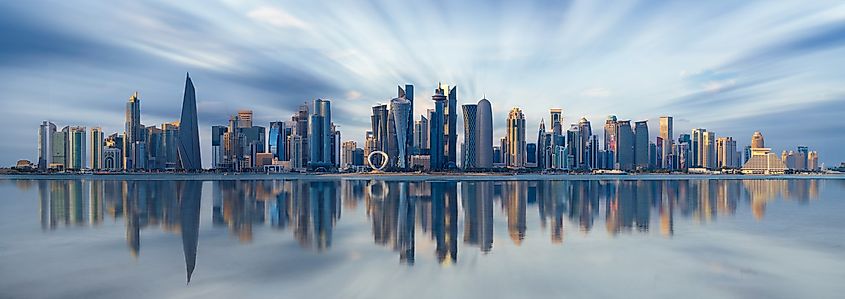 The panoramic skyline of Doha, Qatar