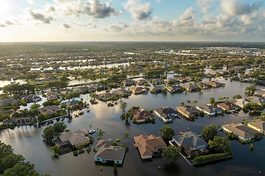 Flooding in Florida caused by tropical storm from hurricane Debby.