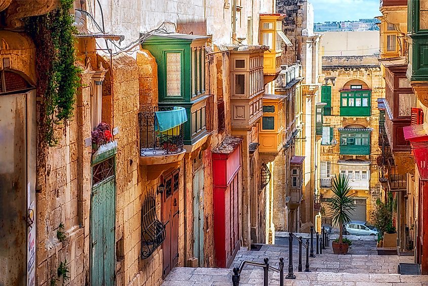 Narrow street in Valletta - the capital of Malta.