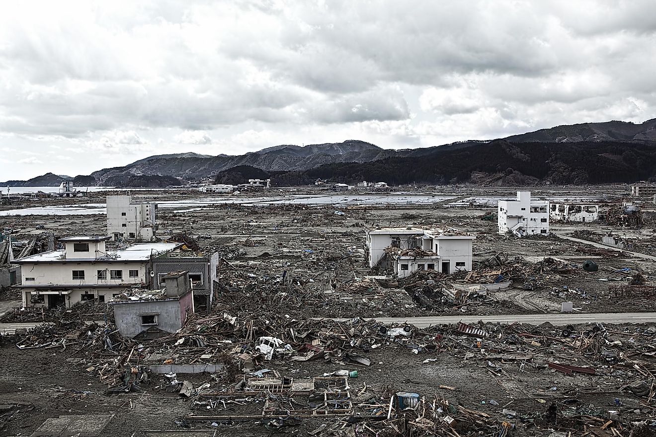 Fukushima after being hit with a tsunami in 2011. 