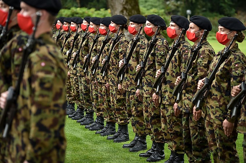 Swiss army soldiers representing the guard of honor