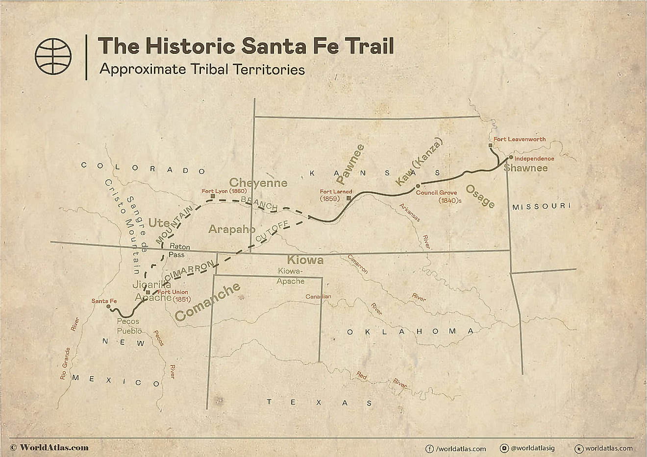 map showing the historic santa fe trail