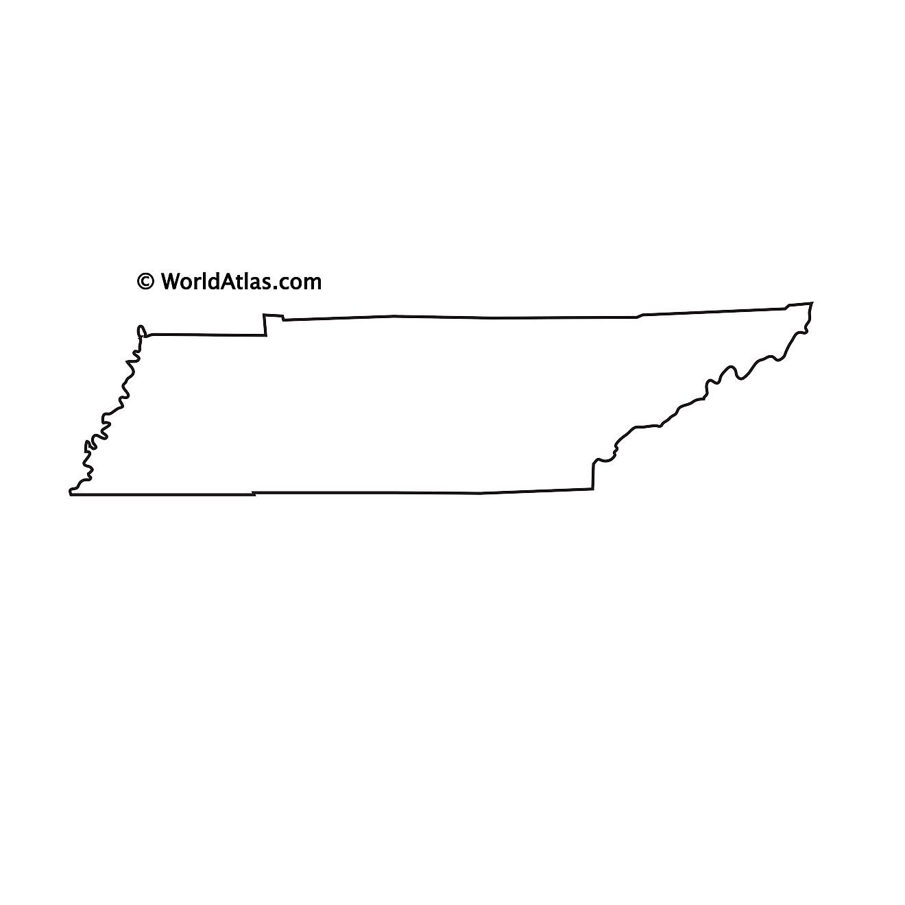 Blank Outline Map of Tennessee