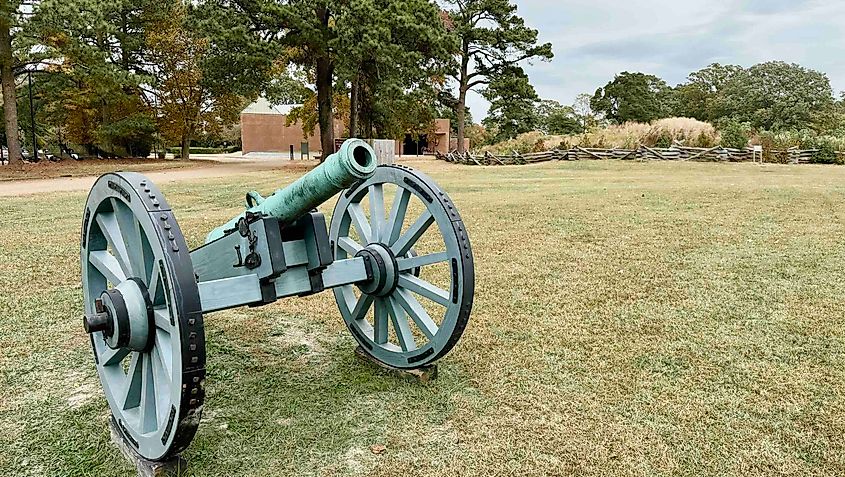 Yorktown Battlefield canon and visitor center Photo by Bryan Dearsley